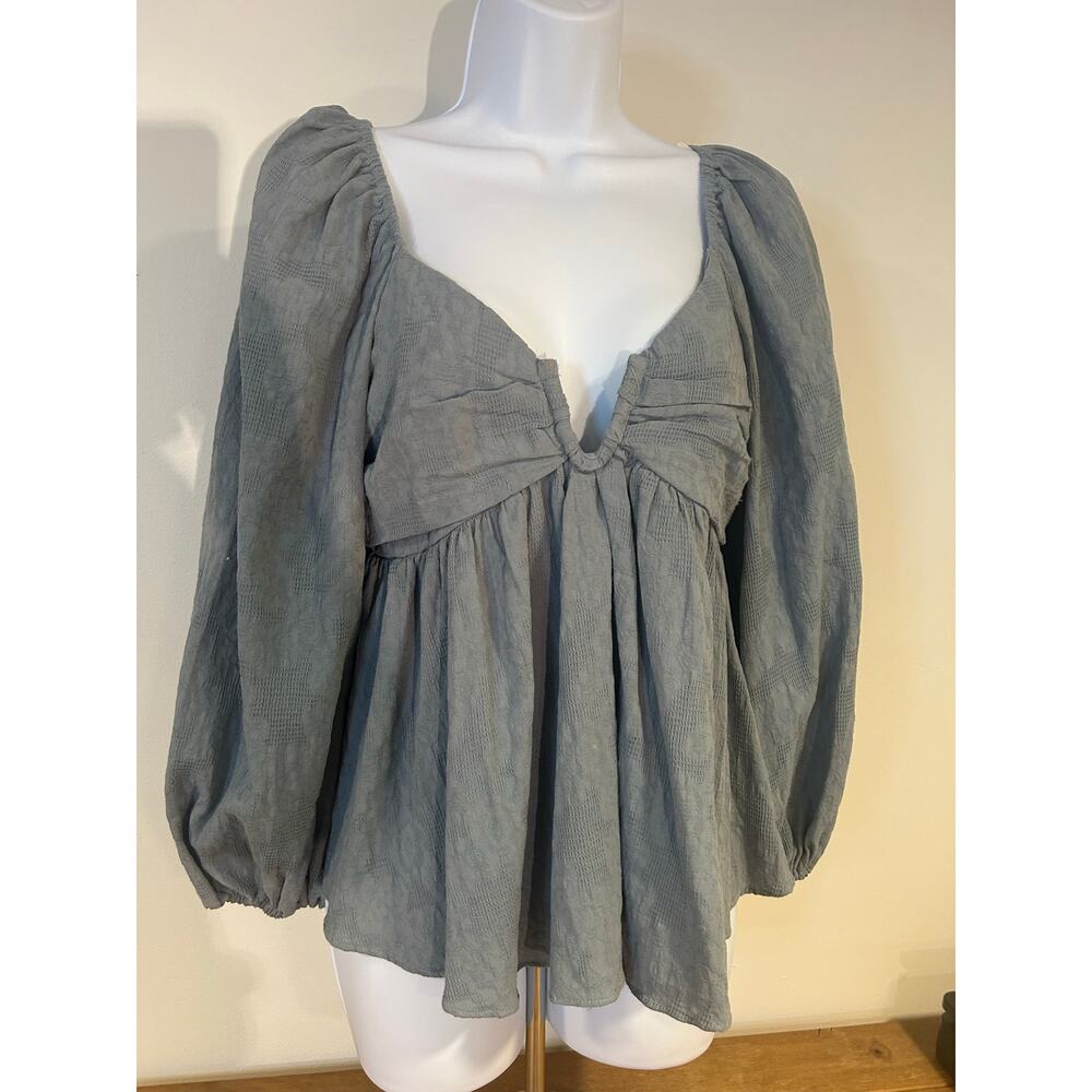 Mustard Seed Sz M Cottagecore Boho Coquette Blue Babydoll Empire Bishop Slv